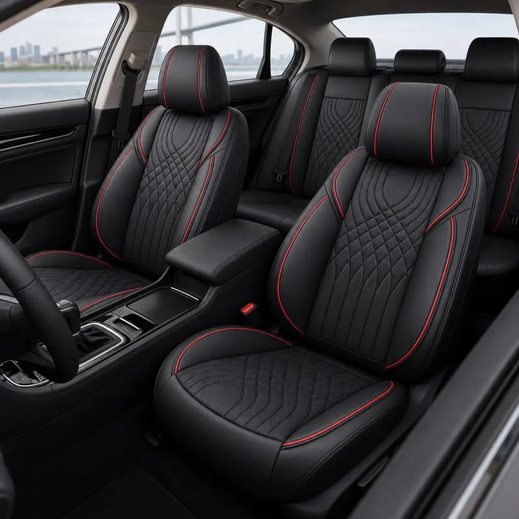 

The Complete Set Of Car Interior Accessories For Car Seat Covers Is Suitable For Dodge Leather Car Seat Cover Protectors, 5-Seat Complete Front And Rear Cushions