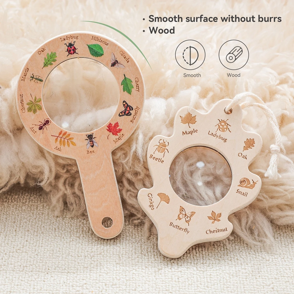 Mainan Eksplorasi Luar Ruangan Anak-anak Mainan Pengamatan Montessori Kayu Kaca Pembesar Pengenalan Daun Serangga Alami Hadiah Bayi