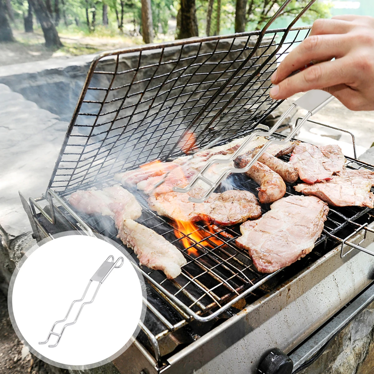 

BBQ Mesh Fork Grill Barbecue Clip Dedicated Grilling Tongs Forks Stainless Steel