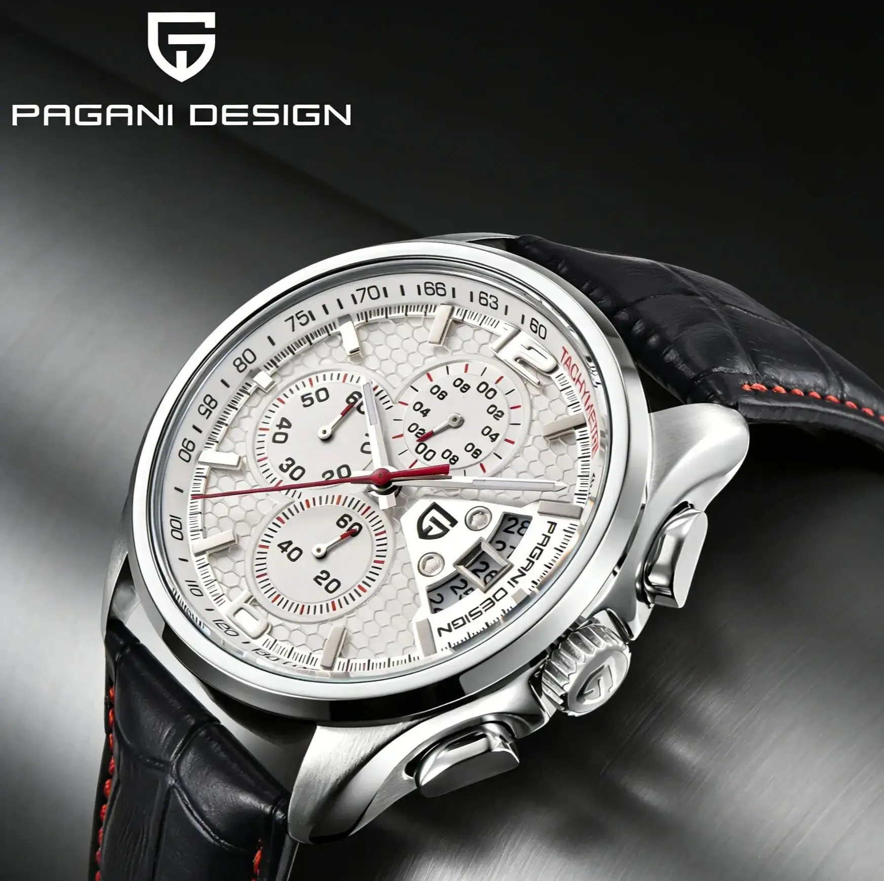 

Мужские часы PAGANI DESIGN с хронографом, деловые повседневные часы с белым циферблатом в виде сот, кожаный ремешок, водонепроницаемые наручные часы, подарок, reloj hombre