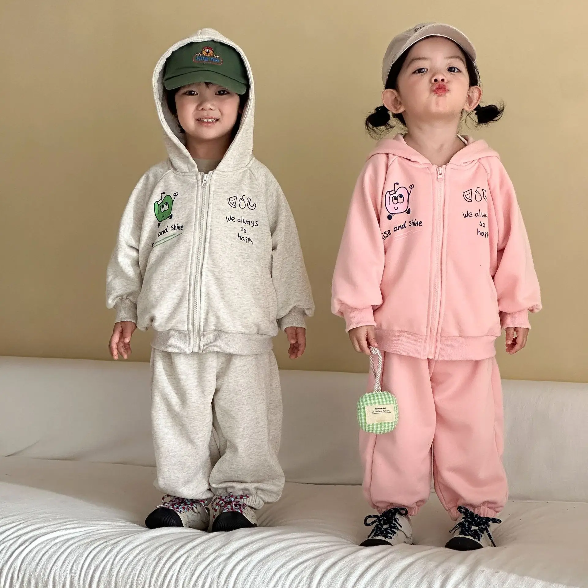 

RAISE Spring Siblings Attire Cotton Letter Print Zipper Hooded Sweatshirt Jackets Suit Solid Kids Boys Pants Baby Girl Tracksuit
