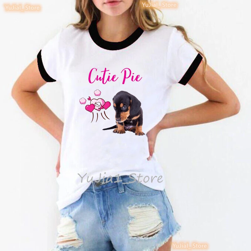 

Pink Dachshund Baby Graphic Print Tshirt Girls Flowers Love Dog T Shirt Women Casual Short Sleeve T-Shirt Female Harajuku Shirt