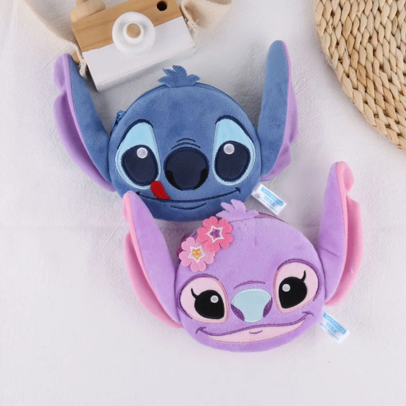 Disney-Lilo & Stitch Plush Coin Purse para crianças, bonito dos desenhos animados Coin Bag, titular do cartão, acessórios pingente para meninas, presente para crianças