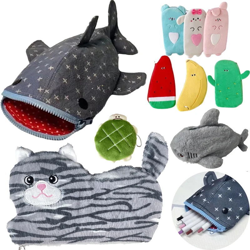 

Creative Kawaii Shark Star Pen Case Cartoon Funny Shark Mouth Zipper Pencil Pouch Cute Stationery Storage Bag Office Supplies