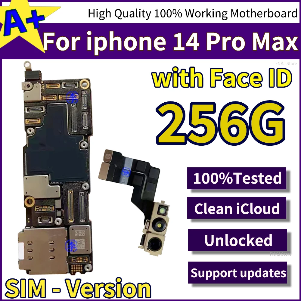 Fully Tested Authentic For iPhone 14 Pro Max Good Working Unlocked Motherboard With Face ID Unlocked Clean ICloud Board No ID