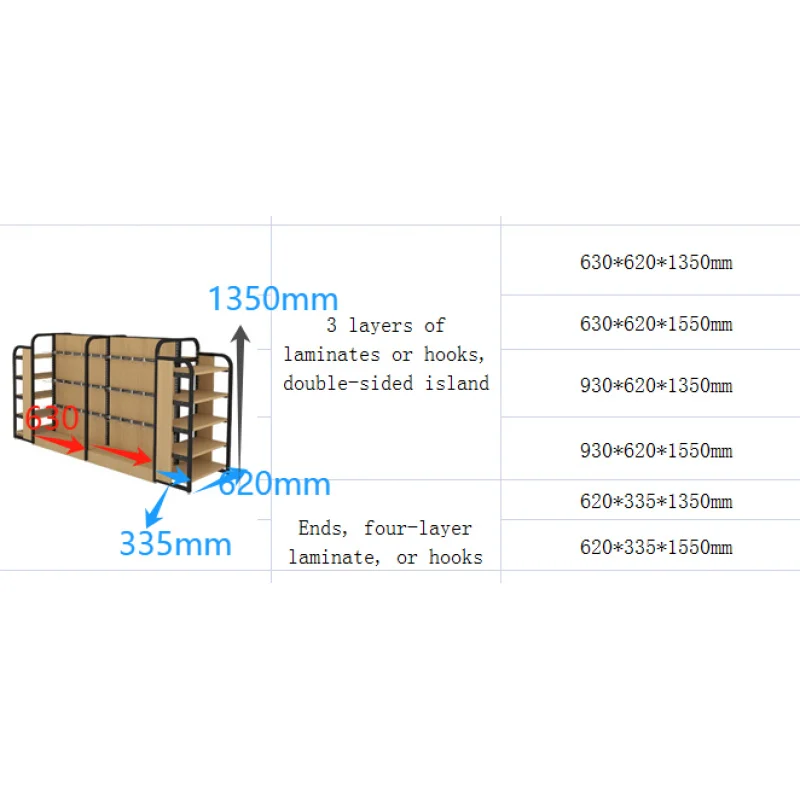 Estantería personalizada para tienda minorista, estantería de supermercado de alta resistencia, góndola de madera y hierro, barata