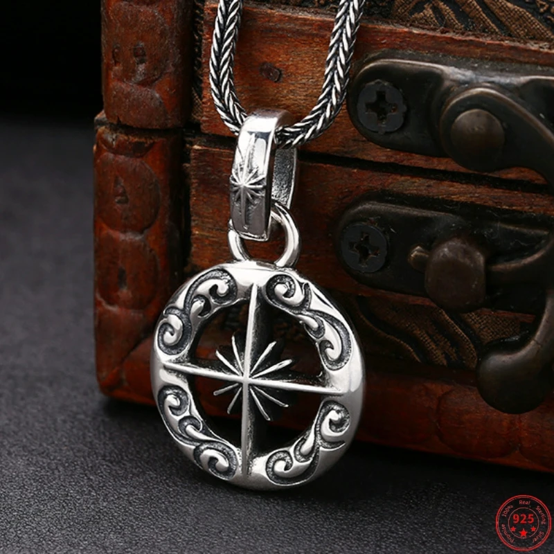 S925 Sterling Silver Pendants for Women Men New Fashion Sun God Radiance Eternal Vine Totem Compass Jewelry Amulet