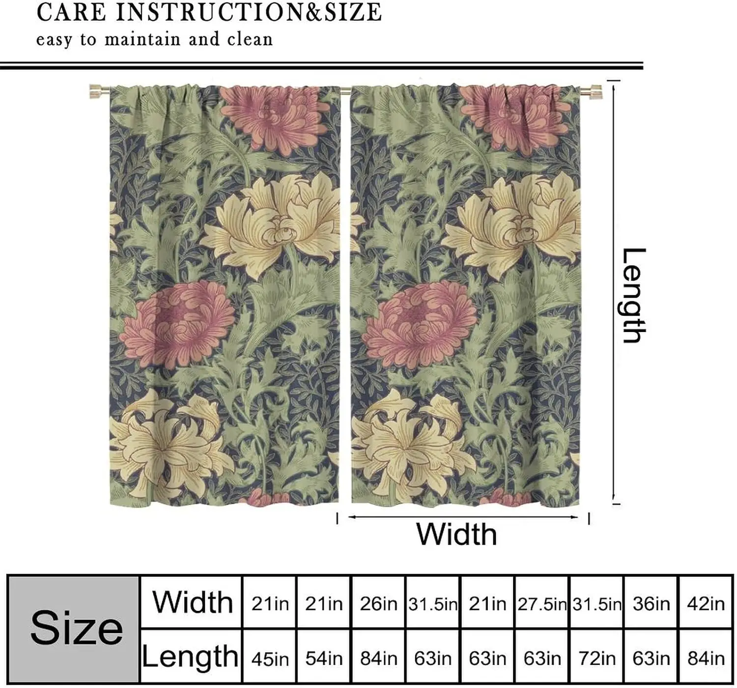 Elegant Floral Damask Pattern Curtains Pair Botanical Leaf Drapes for Living Room Window Decoration Beige Pink Green