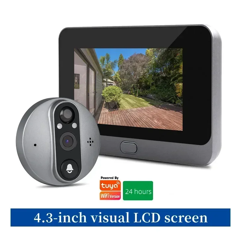 1080P Smart Digitale Deur Viewer Wifi Deurbel 4.3 Inch Scherm Ondersteuning Tuya App Groothoek Pir Met Nachtzicht Gong