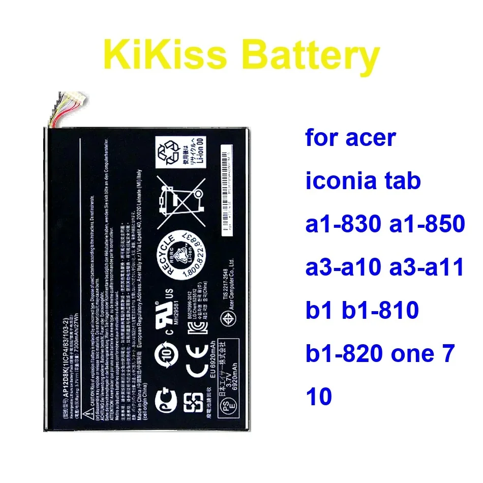 

2640-8400Mah For Acer Iconia Tab A1-830 A1-850 A3-A10 A3-A11 B1 B1-810 B1-820 One 7 10 Tablet Battery 4260124P A1311 AP12D8K