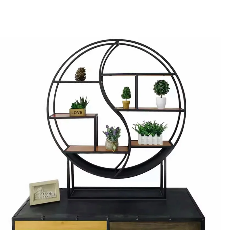 

Iron frame retro creative wall hanging bookshelf partition living room home furniture decoration display rack