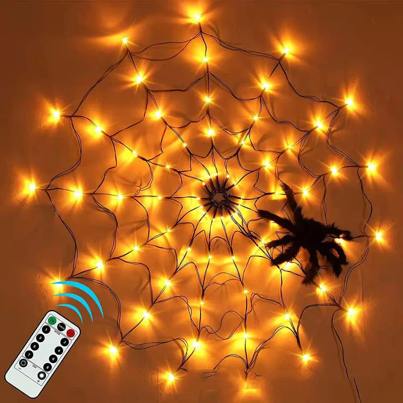 

1M Spider Web Halloween Fairy Light USB Battery Operated Garland Remote Control For Home Bedroom Halloween Party Decoration 2024