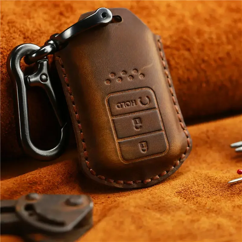 

1pc Genuine Leather Car Remote Key Case Cover For Honda XRV Vezel HRV CRV CR-V Accord Civiv Spirior Fit JAZZ Jade Pilot City