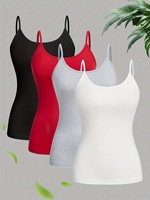 4 Pack Solid Color Cami Top Versatile Slim Backless Spaghetti strap Top For Summer Women's Clothing