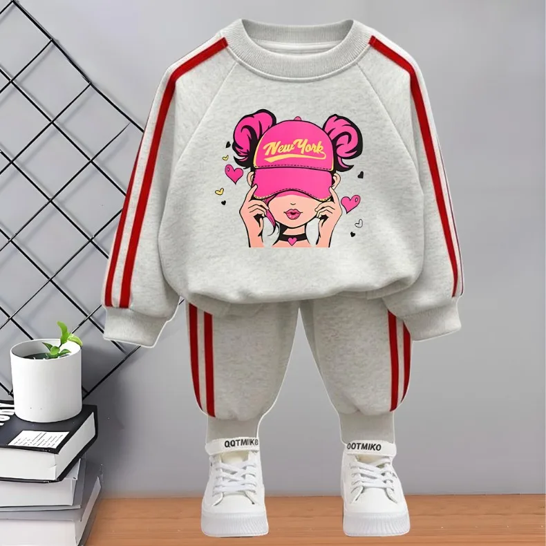 2026 Herbst Neuer Stil Kinder-Trainingsanzug Bedruckte Kinder-O-Neck-Hoodies und Lange Hose Zweiteiliges Set Mädchen Casual Sweatshirt-Sets – Detail 6