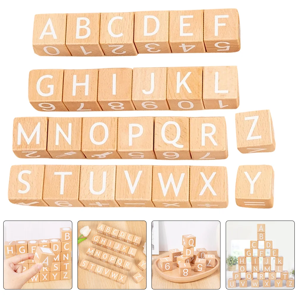 

26 Pcs Alphabet Blocks Educational Large Kids Learning Wood Letters Khaki Child