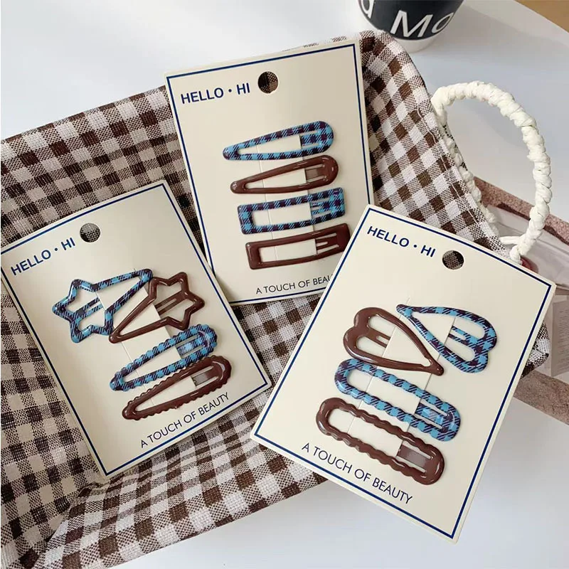 Retro Morandi Plaid BB Hair Clips Korean Style Early Autumn Daily Side Bang Clip Nape Baby HairClips for Women and Girls 1 Set