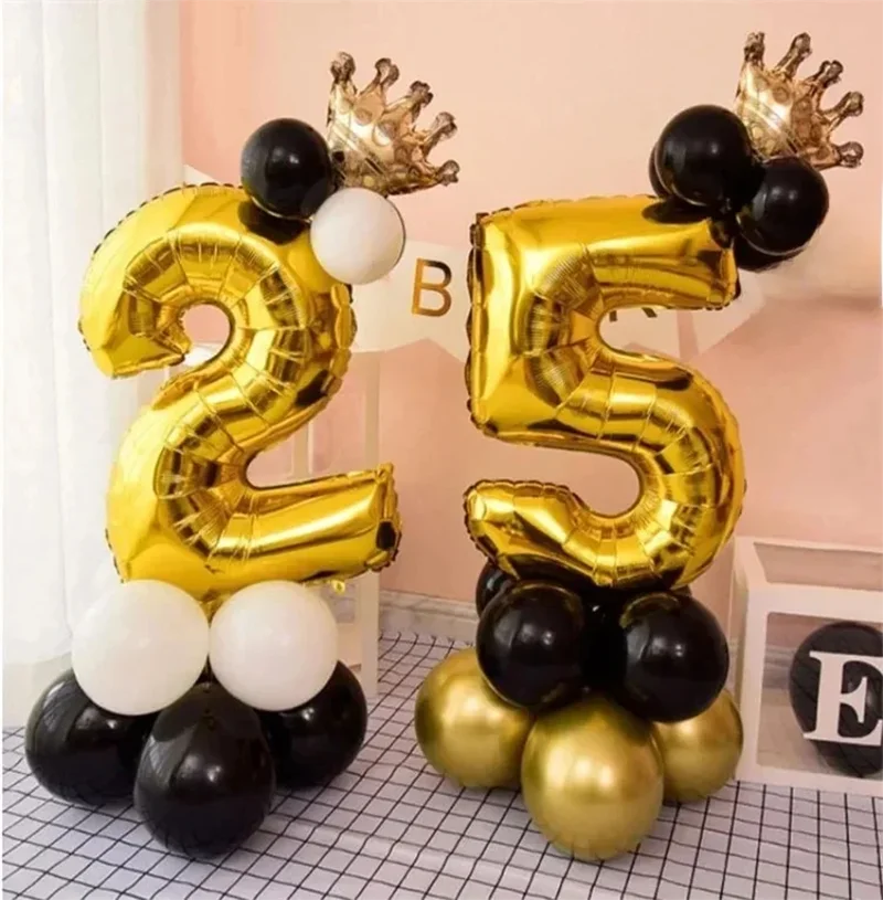16 Stück 32 Zoll Zahlenfoliensäule Chrom Gold Schwarz Luftballons Geburtstag Party Dekorationen Kinder Junge Mädchen 1 2 3 4 5 6 7 8 9 Jahre alt – Detail 12