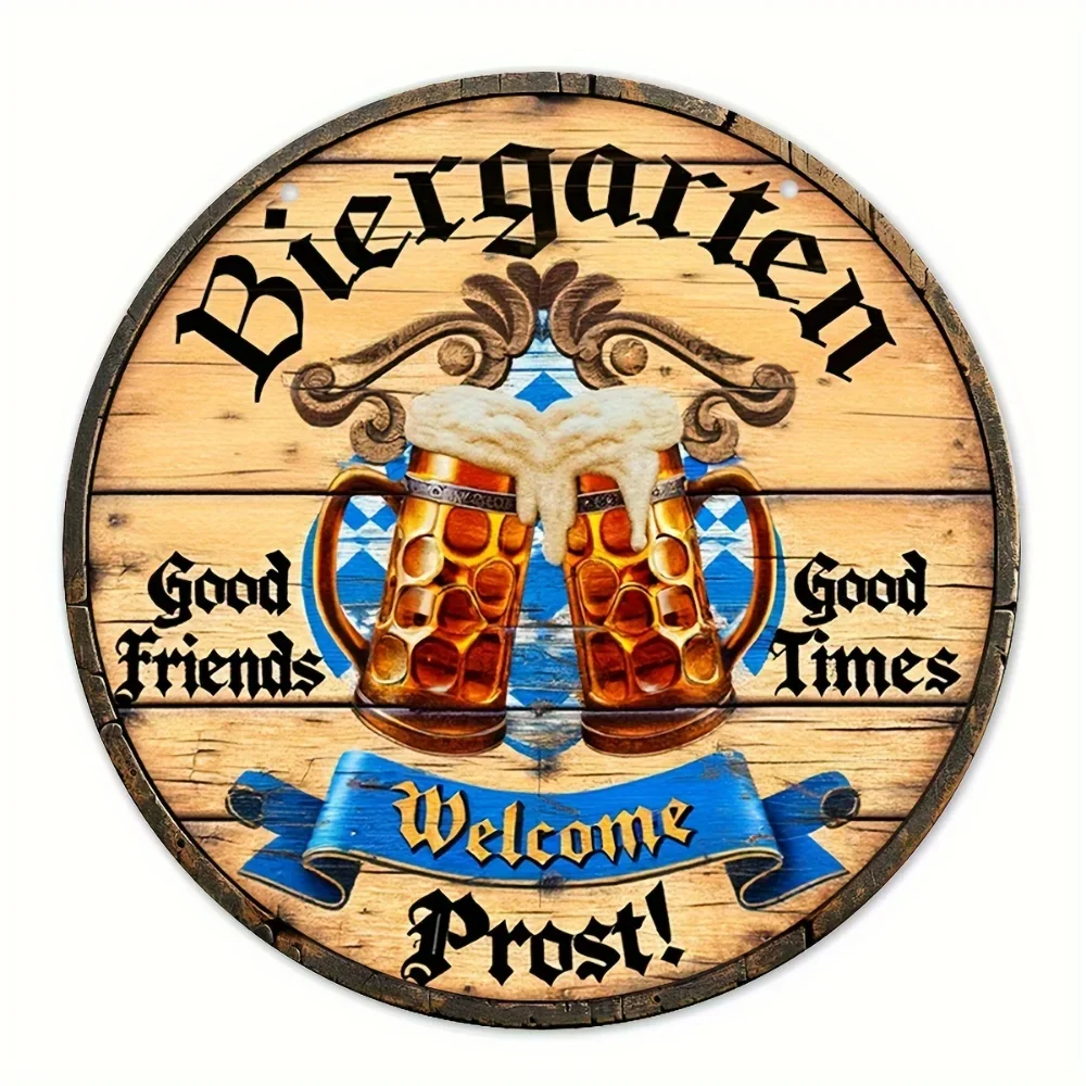Verwandeln Sie Ihren Bereich für Oktoberfest mit dem Schild darunter Bierkrüge, die Freude der Guten Freunde zu Ehren, eine ideale Ergänzung für zu Hause.