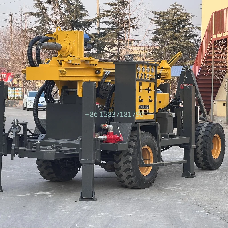 China Water Well Drilling Rig 200m/260m/300m Hydraulic Water Well Drilling Rig Wheeled Drilling Rig Towed for Water Well Project