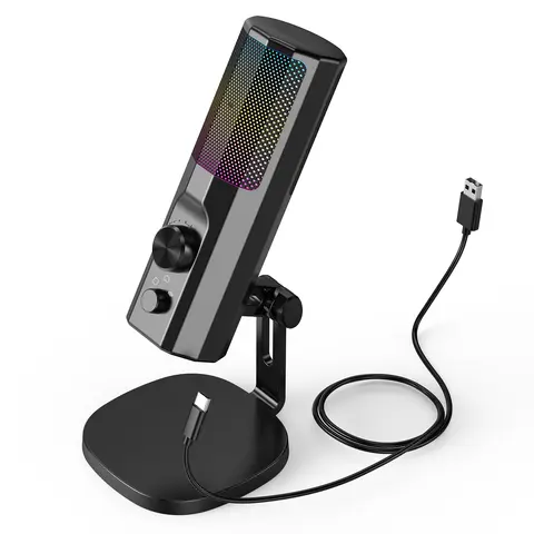 3.5mm Condenser Microphone with ENC Noise Cancelling, RGB LED Lighting, Compatible with PC/PS4/PS5/Mac/Android, Ideal for Stream