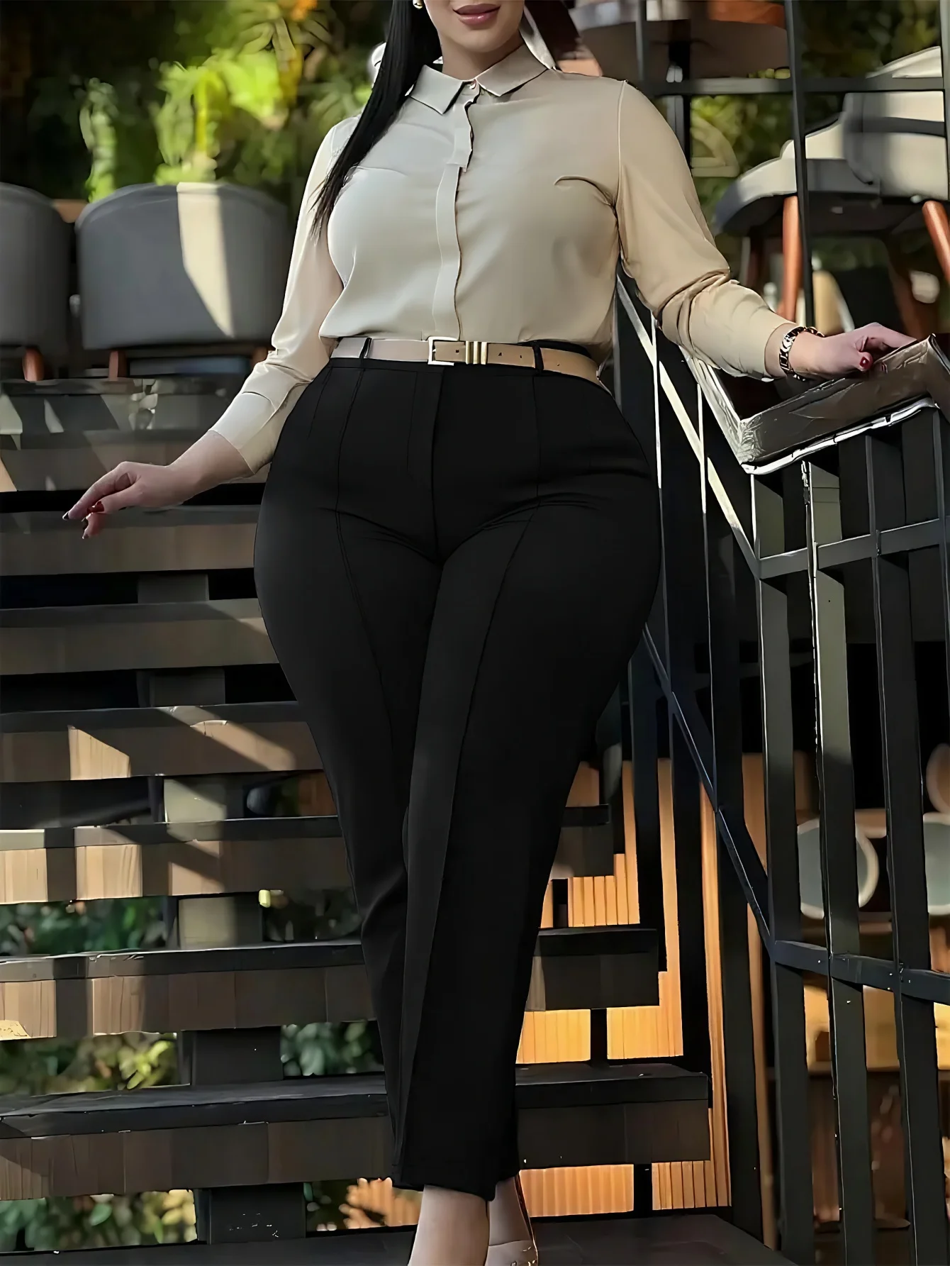 Plus Plus Size Women Black High Waist Slim Fit Tapered Pants Elastic Back Office Work Formal Stretchy Trousers - Aliexpress Deal