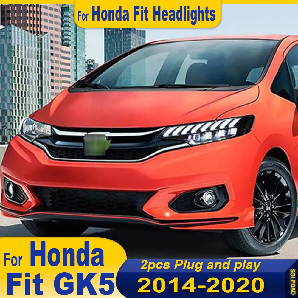 

Car LED Headlights Assembly for Honda Fit Jazz 2014-2020 Head Lamp LED DRL Red Evil Eye Dynamic Signal lights Plug and play