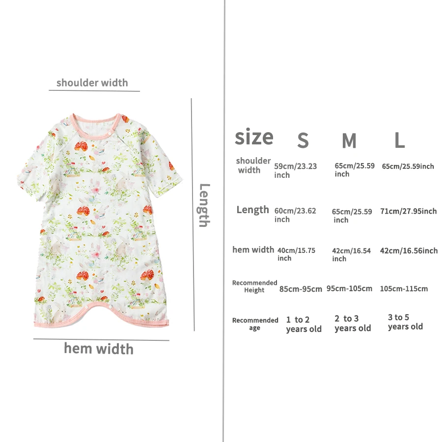 1Pc Kidsren's Gauze Sleeping Bag, Comfortable to Wear in Air-Conditioned Rooms, Not Stuffy, Cartoon Mushroom Print Style, Kidsren's Mid-Sleeve Breathable Belly-Protecting Sleeping Bag