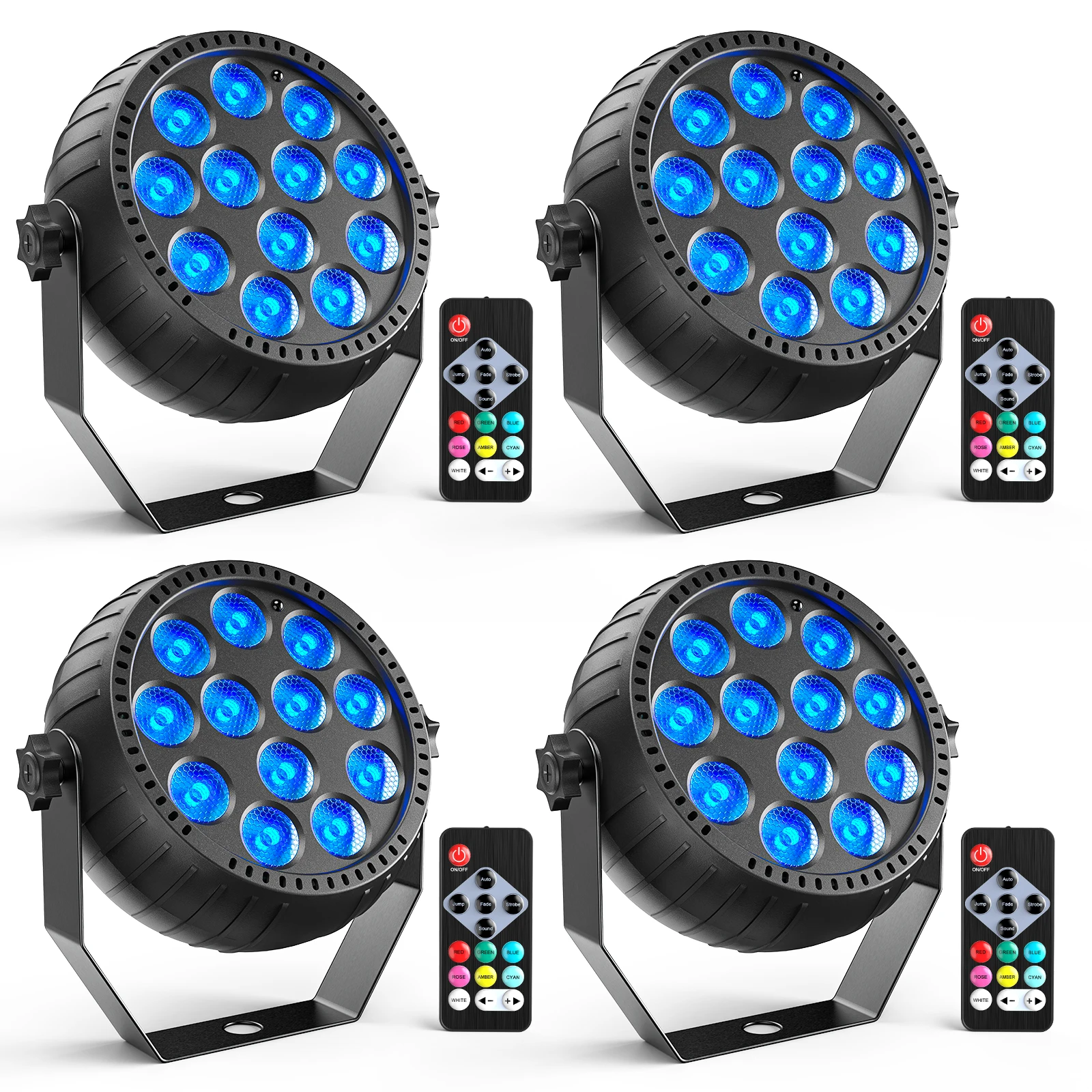 Yiflamefly 4Pcs 12LED Mini RGB Wireless Rechargeable Par Light LED Par Light Rechargeable Show Lights for Concert DJ Wedding Bar