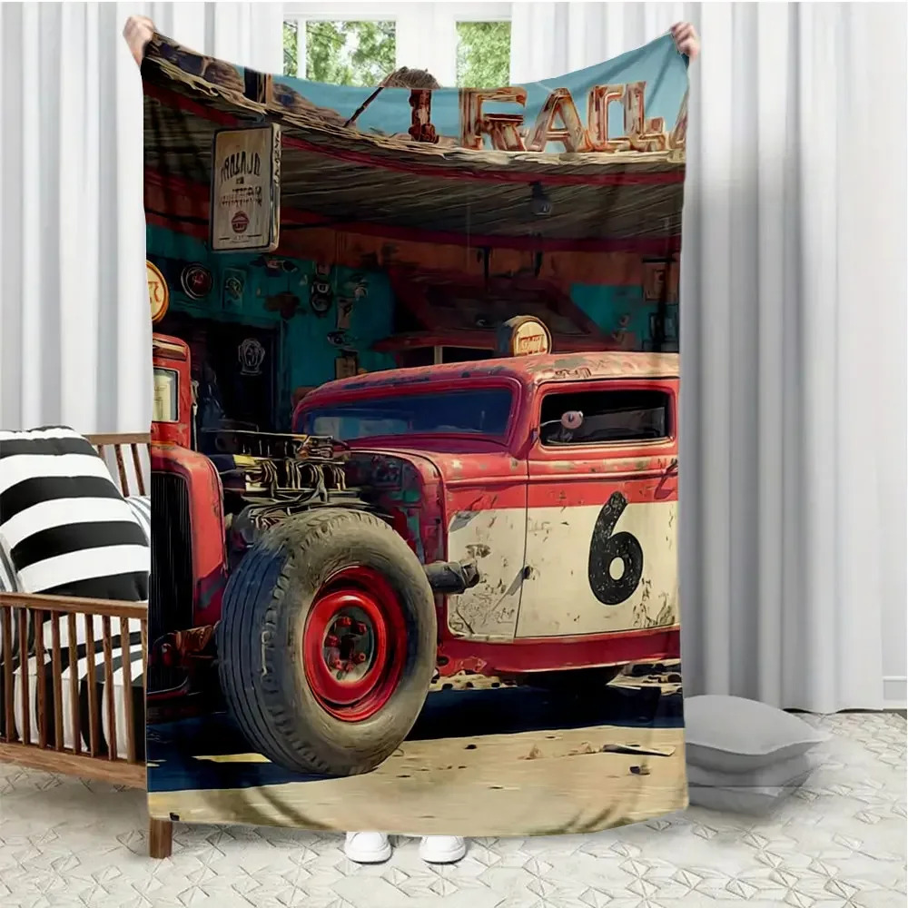 Retro Racing Number Design Flannel printed blanket suitable for all seasons suitable for living room office sofa and travel