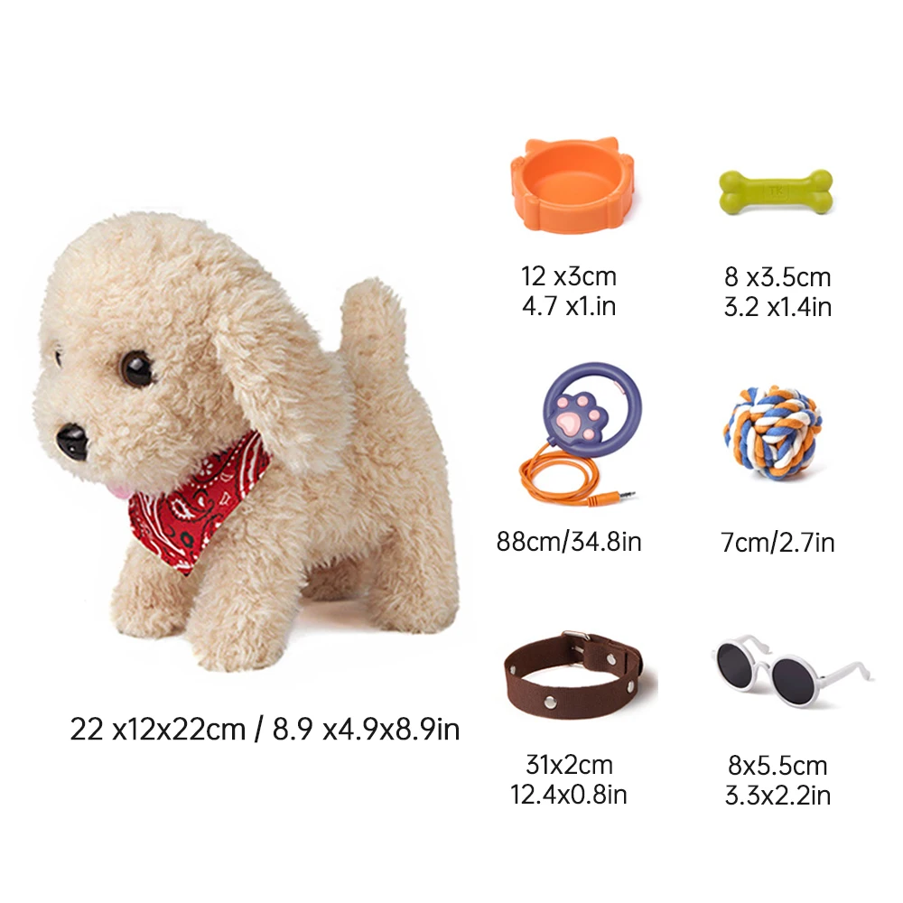 7Pcs Plush Dog Toys Walking Barking Wagging Electronic Interactive Stuffed Puppy with Collar and Accessories Dog for 3+Year Old