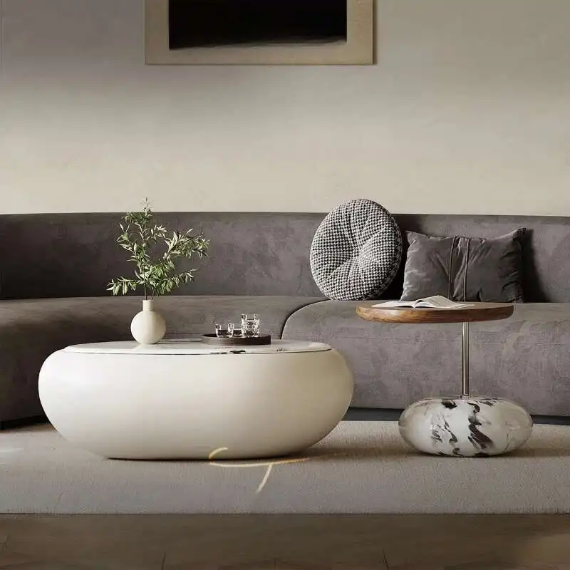 

Glamour Modern Tray Coffee Table Luxury Living Room Italian Beige Oval Side Tables Round Stacking Mesa Auxiliar Salon Furniture