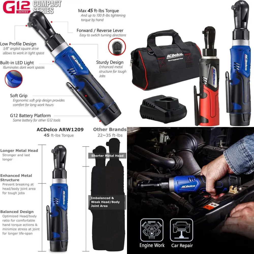 

12V Li-Ion 1/4 & 3/8 Ratchet Wrench Set with Charger and Canvas Bag - ACDelco G12 Series
