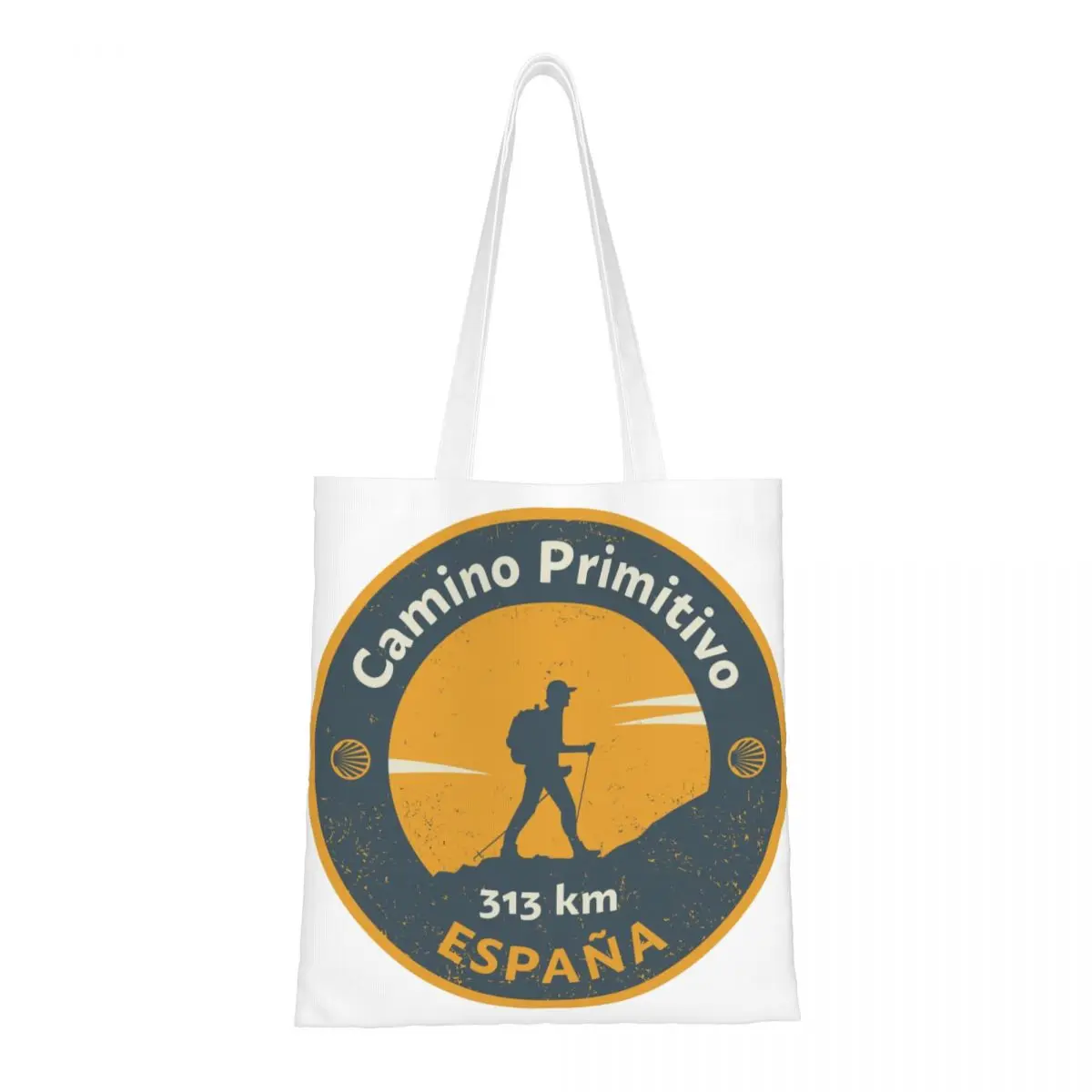 Custom Camino De Santiago Groceries Shopping Tote Bags Camino Primitivo Canvas Shoulder Shopper Bag Large Capacity Handbags