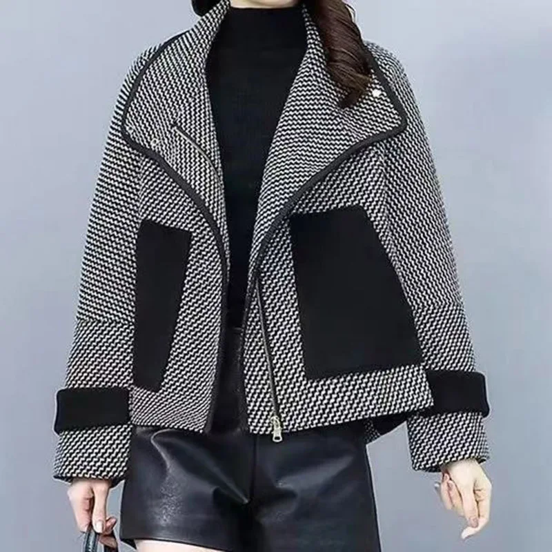 2026 New Woolen Jacket For Women Short Stature Thousand Bird Grid Age2 Reducing Fashion Minimalist Casual Long Sleeves Jackets