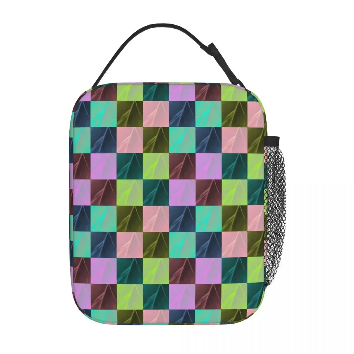 Colorful Colorblock Lunch Bag Checkerboard School Lunch Box For Women Custom Thermal Lunch Bags Oxford Portable Cooler Bag