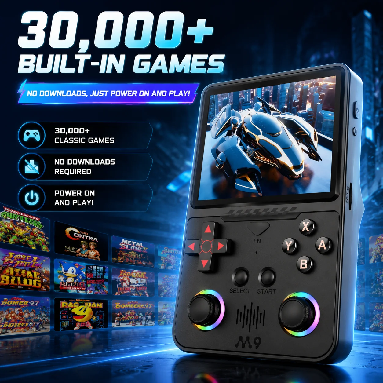 Nueva consola de juegos portátil retro M9 con pantalla HD de 3,5 pulgadas, sistema Linux EE RK3326, más de 18000 juegos clásicos, reproductor de videojuegos arcade portátil de bolsillo, regalo ideal para niños y hombre