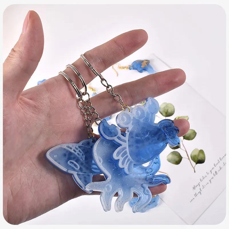 DIY Crystal Animal Jellyfish Shell Earrings Pendant Silicone Mold Cute Sea Animals Molds For Keychain Jewelry Resin Making Craft