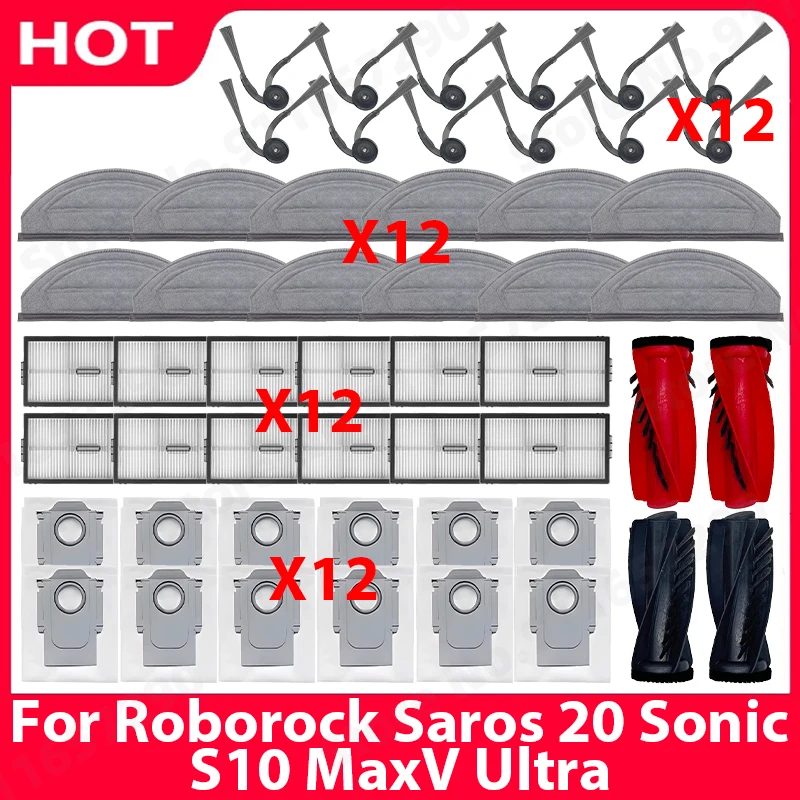 

For Roborock Saros 20 Sonic / S10 MaxV Ultra Spare Parts Main Roller Side Brush Filter Mop Cloth Dust Bag Accessories