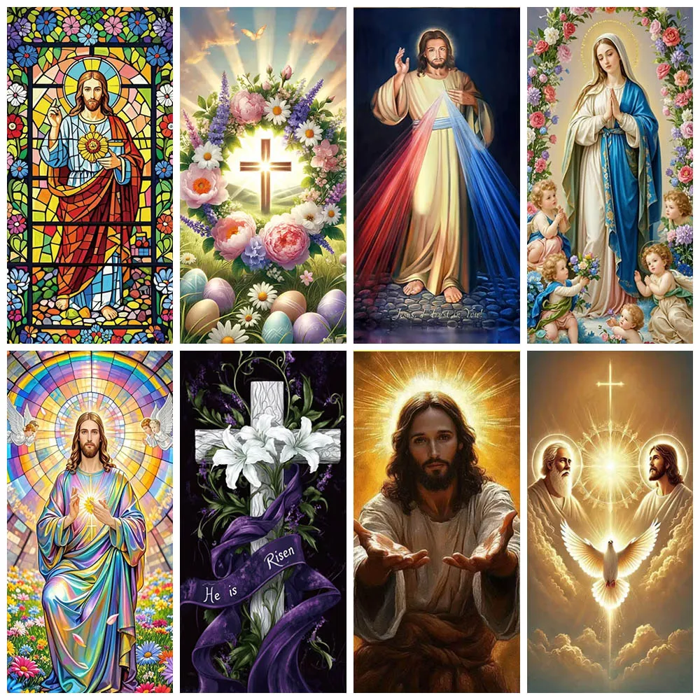 

Easter Jesus Cross Theme Background Banner Jesus Virgin Mary Religious Door Cover Party Decoration Flower Egg Sheep Photo Props