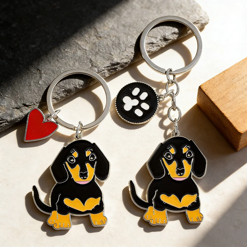 Metal Dachshund Bulldog Dog Keychains Car Key Ring Pet Heart Tag Men Gift Best Friend Pendants