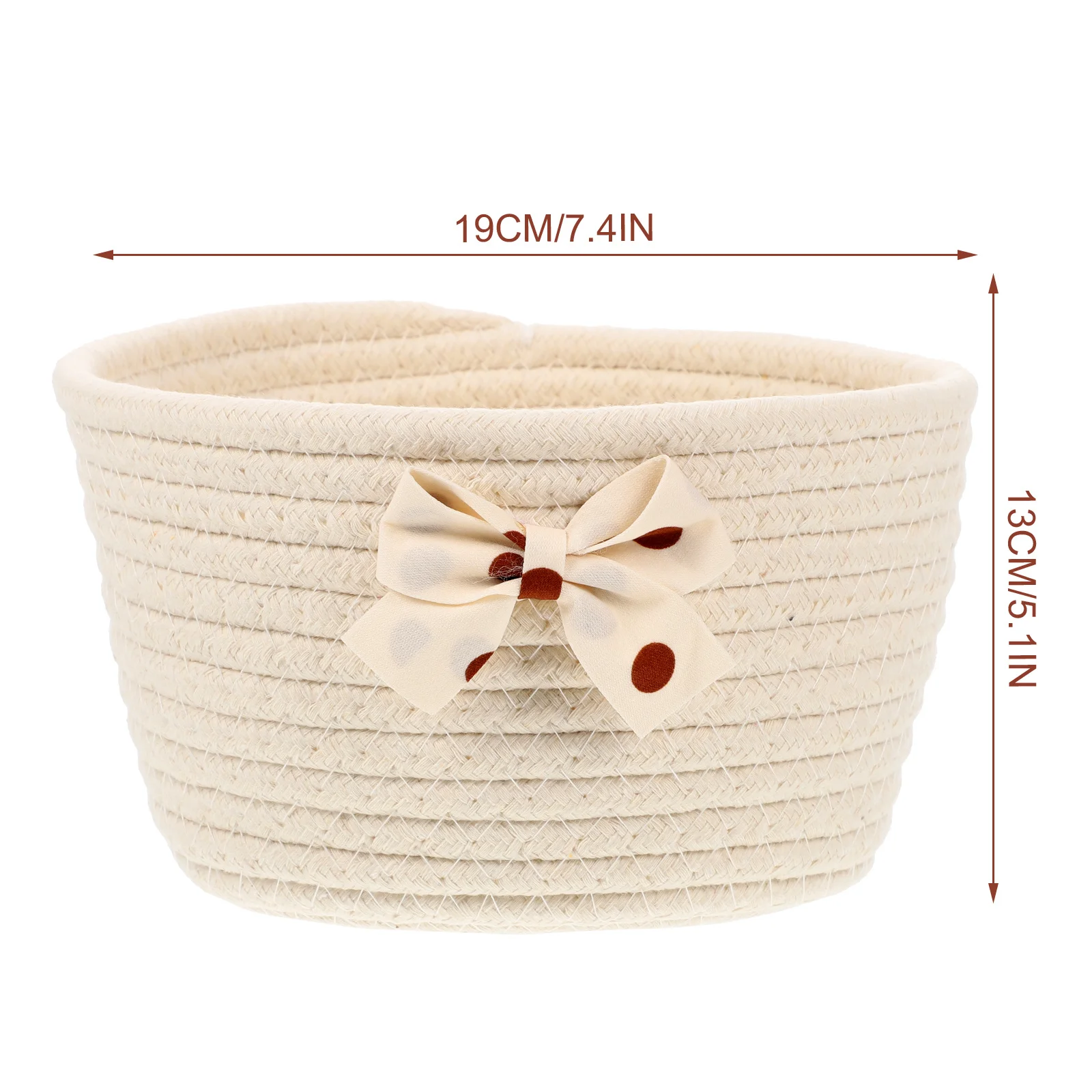 

Bow Decor Cotton Rope Woven Storage Basket Small Round Organizer For Nursery Home Decor Shelf Table Boho Style