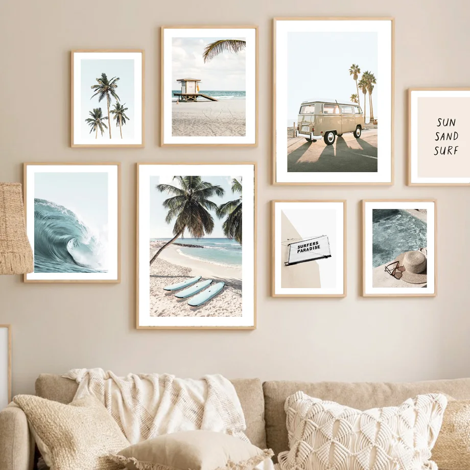 Palm Hat Surfers Beach Van Surf Big Wave Wall Art Canvas Painting Nordic Posters And Prints Wall Pictures For Living Room Decor