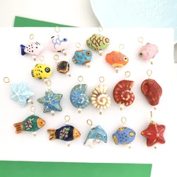 1pc Ceramics Pendant Conch Charm Fish Shell Sea Star Dolphin Stainless Steel PVD Gold Color for Necklace Bracelet Wholesale