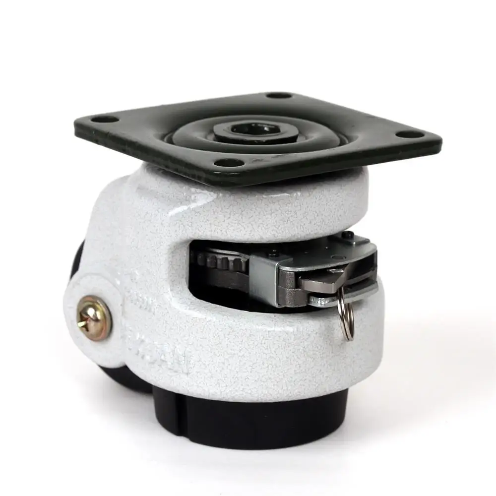 Heavy Duty Adjustable Leveling Caster Wheels with Ratchet Arm and Brake, Swivel Rubber Furniture Casters for Workbench