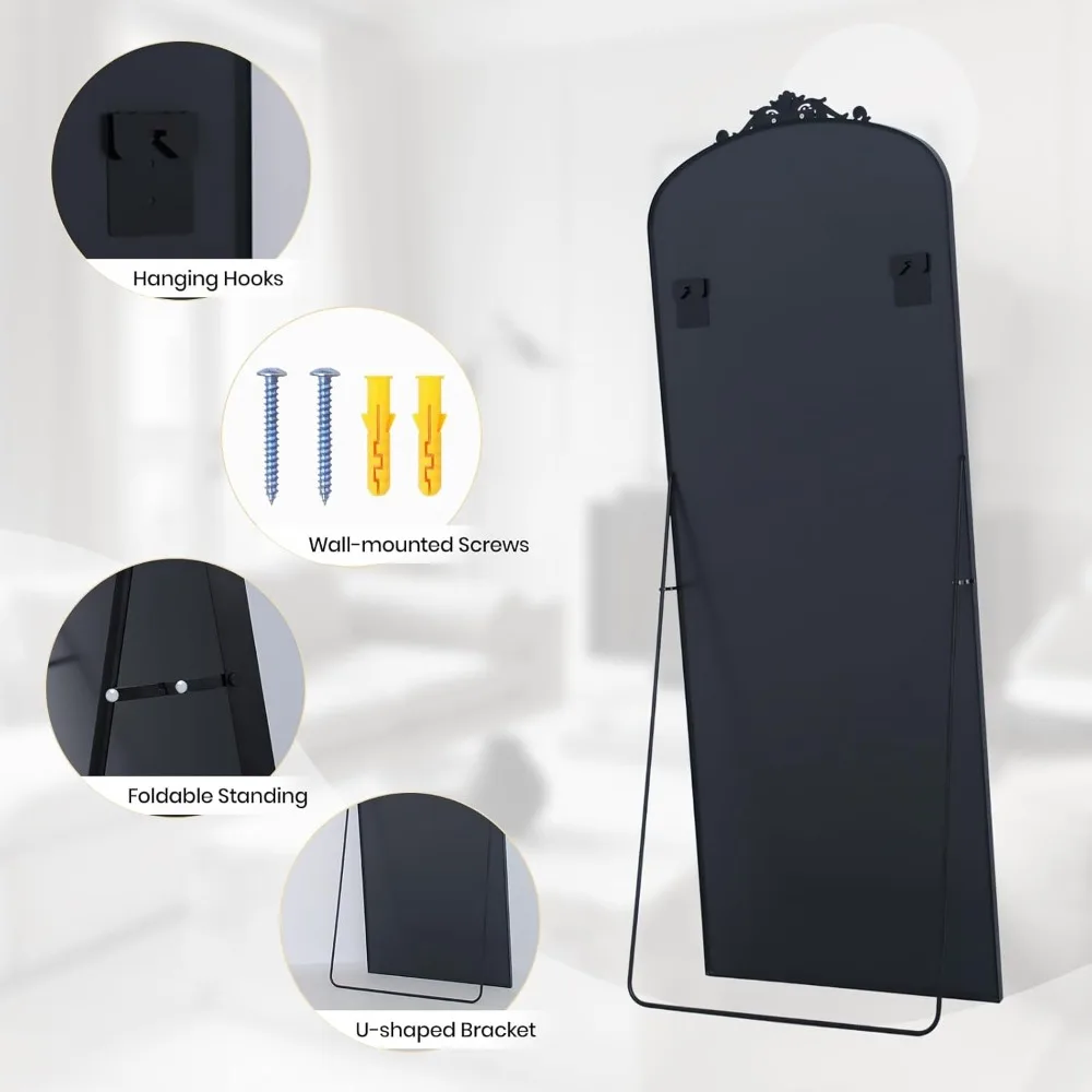 Vintage sierlijke gesneden vrijstaande vloerspiegel over de volledige lengte, 58x18 inch, aan de muur gemonteerd of hangend, elegante vintage stijl