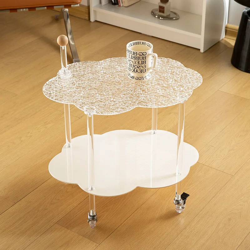 

ins Internet celebrity cloud coffee table rack trolley dining car movable living room sofa acrylic edge corner table