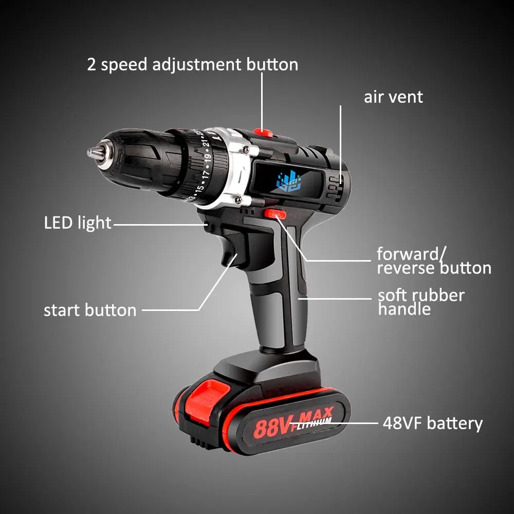 25+3 Torque Cordless Drill Impact Electric Screwdriver Electric Hammer Drill Electric Impact Drill DIY Household Power Tools