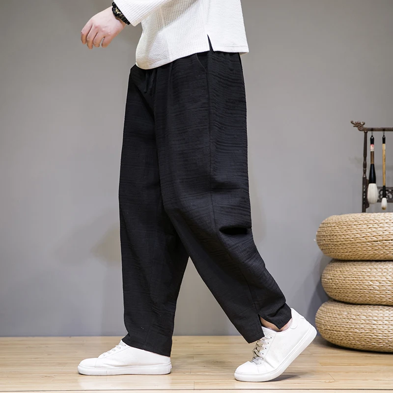 Cotton Linen Men's Harem Pants Spring Autumn Chinese Style Men Pants Oversize Vintage Trousers Male Joggers Sweatpants Brand 4XL