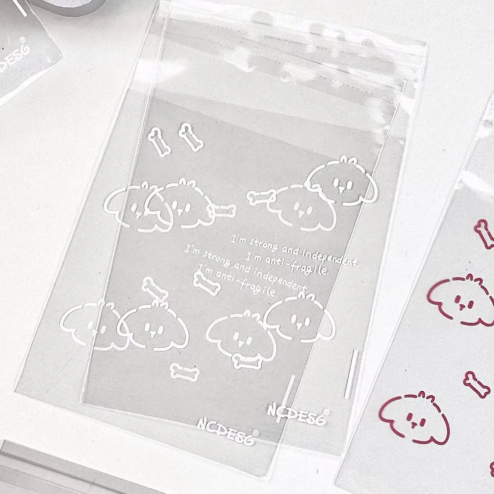 50Pc Self-adhesive Opp Bag INS Cute Puppy Bone Print Photocard Protector Card Sleeve Gift Transparent Packaging Self Sealing Bag